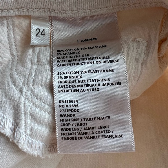 L’AGENCE High Rise Cropped Wide Leg Jeans Ivory Size 24 - Picture 11 of 16